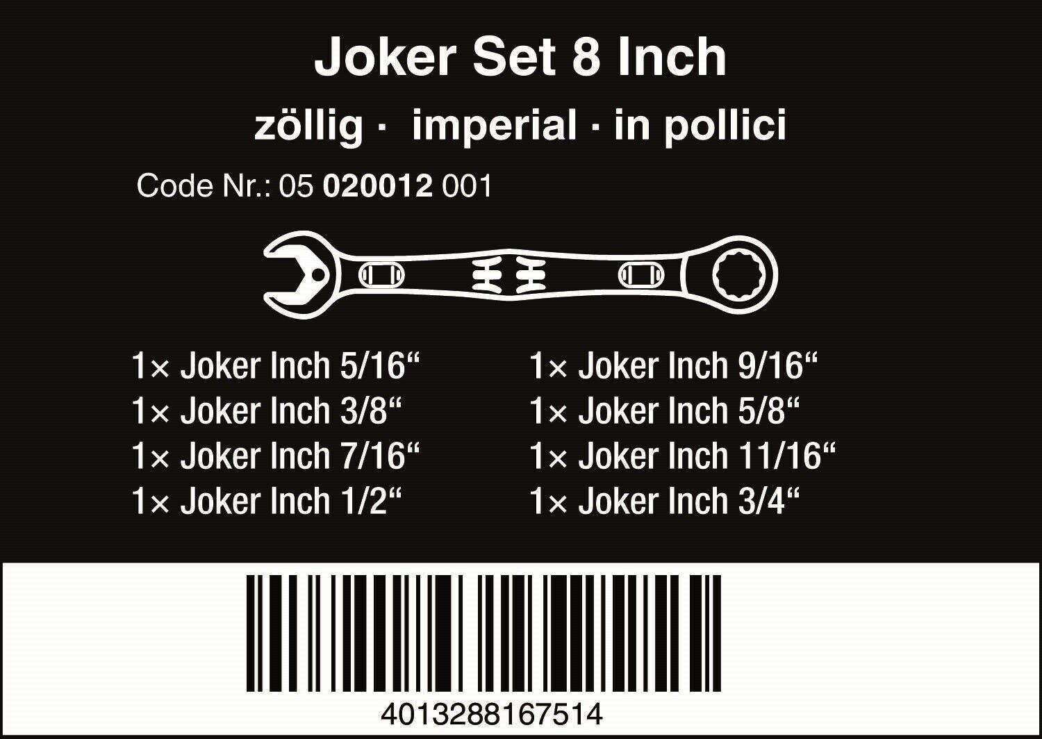 wera 6000 joker ratcheting combination wrench set 8 piece sae 05020012001
