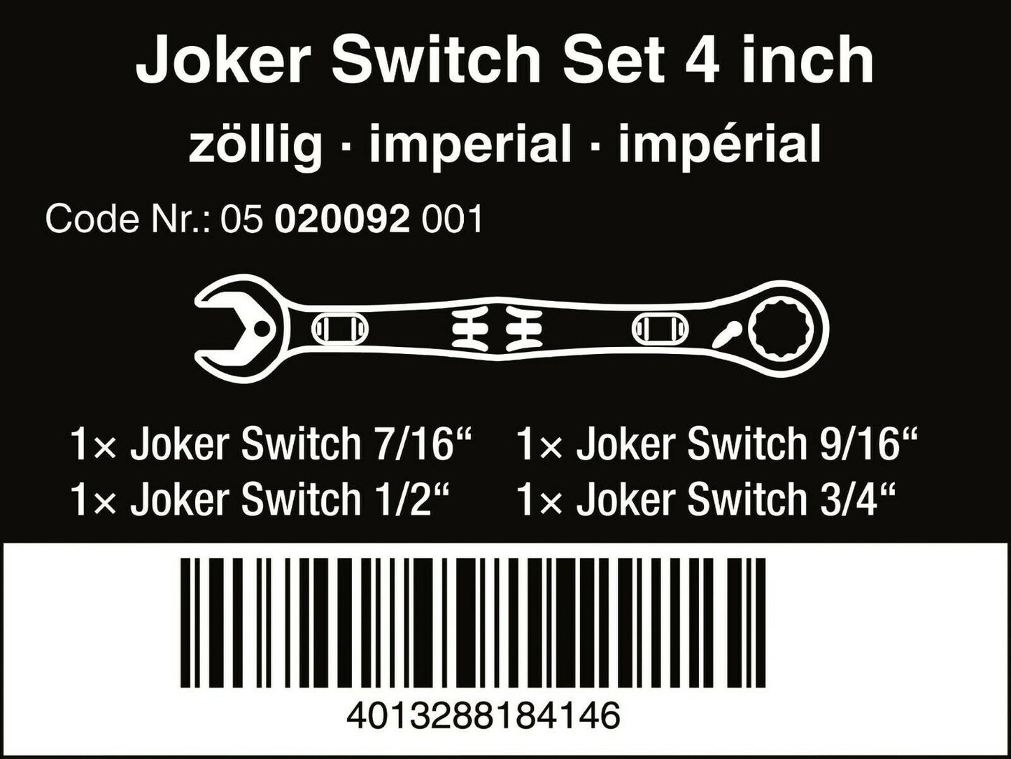 wera 6001 joker switch ratcheting combination wrench set sae 4 piece 05020092001