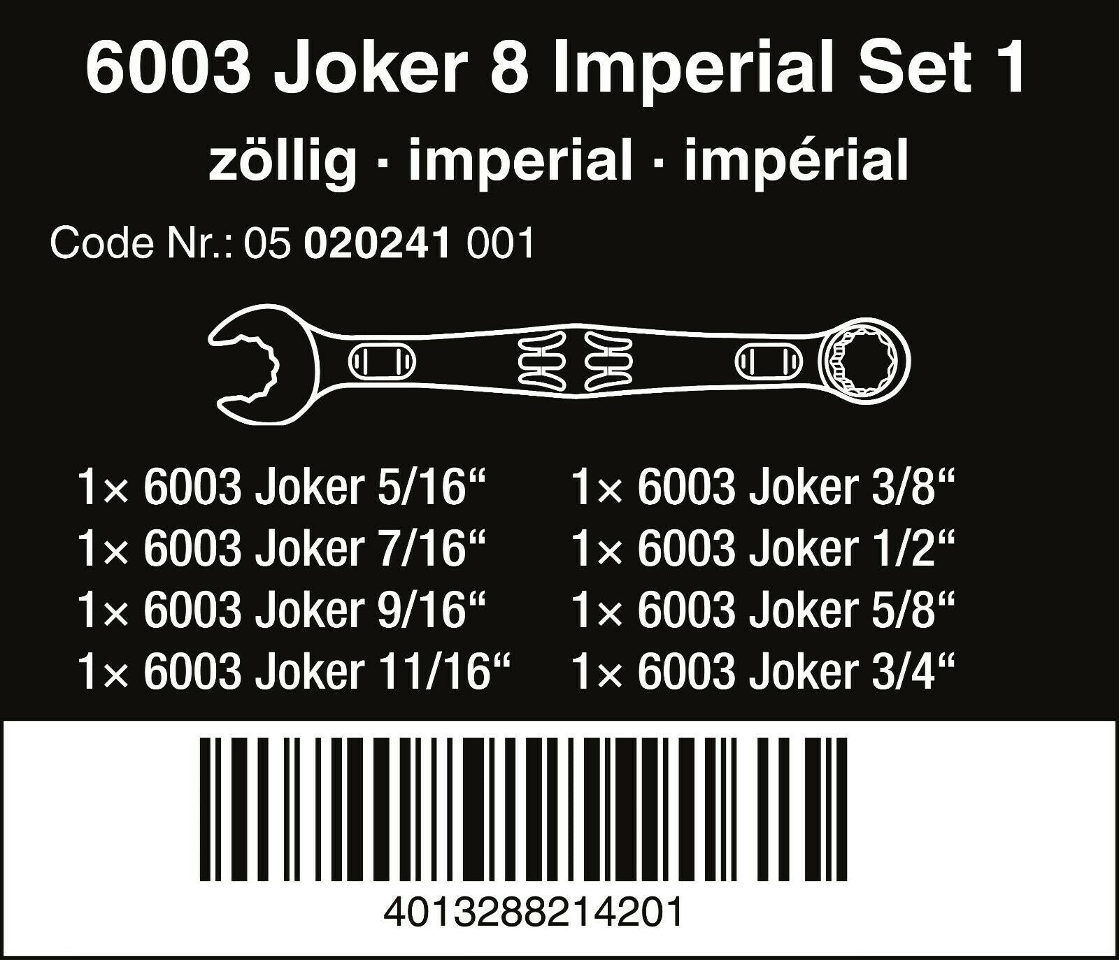 wera 6003 joker combination wrench set 8 piece sae 05020241001