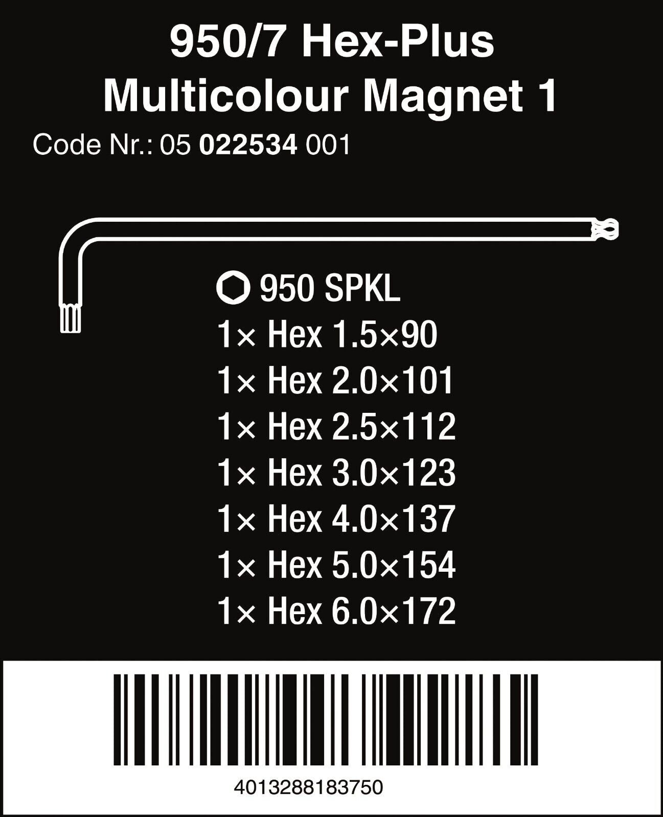 Wera 950/7 Hex-Plus Magnet 1 L-Key Set 7 Piece Metric 05022534001