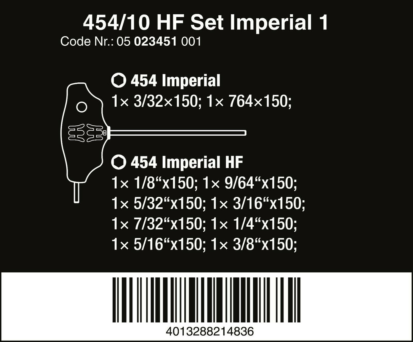 wera 454/10 hf set 1 hex plus t-handle screwdriver set with rack sae 05023451001