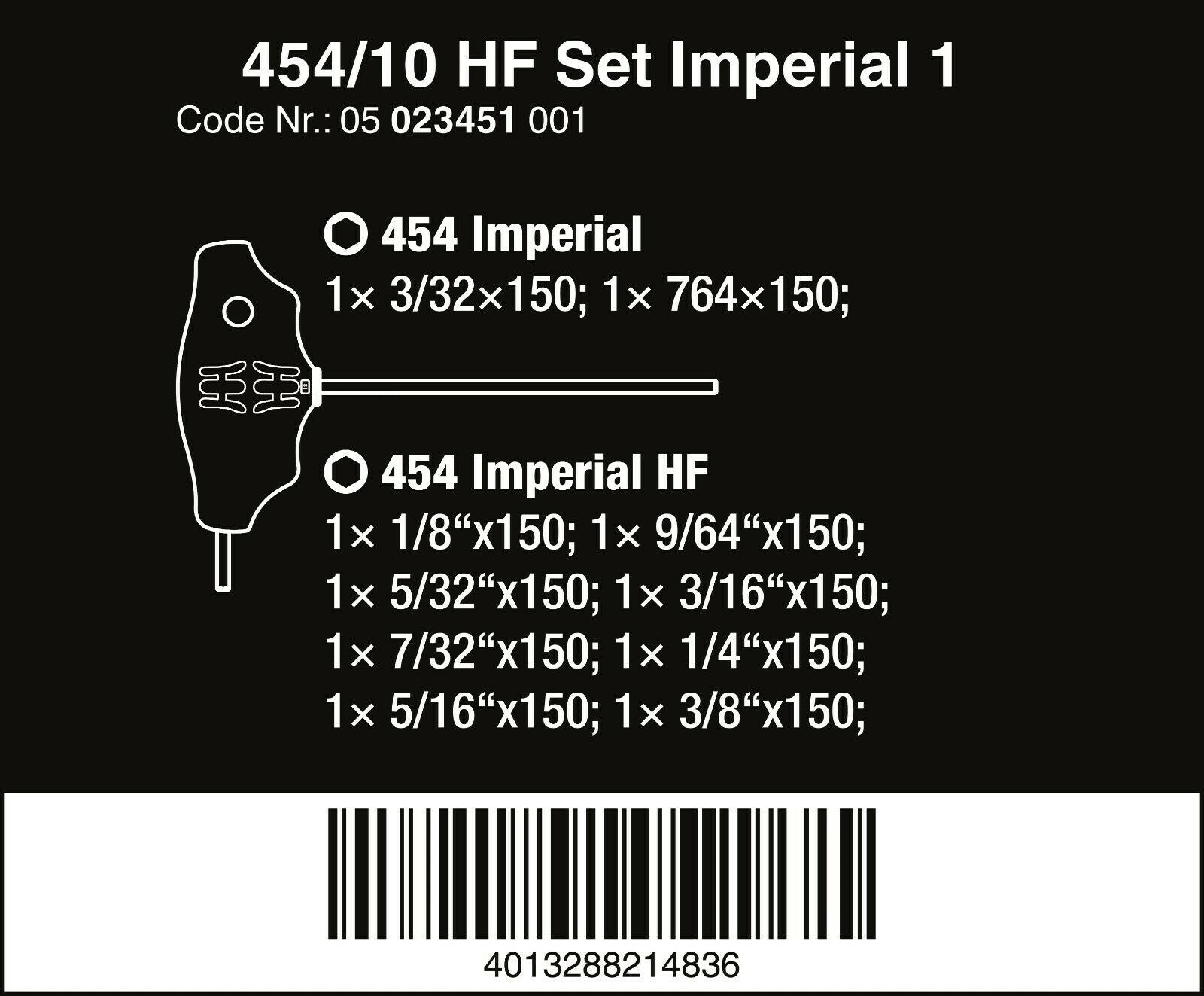 wera 454/10 hf set 1 hex plus t-handle screwdriver set with rack sae 05023451001