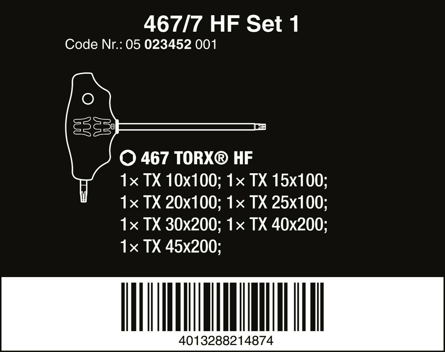 wera 467/7 hf set 1 torx® t-handle screwdriver set with rack 7 piece 05023452001
