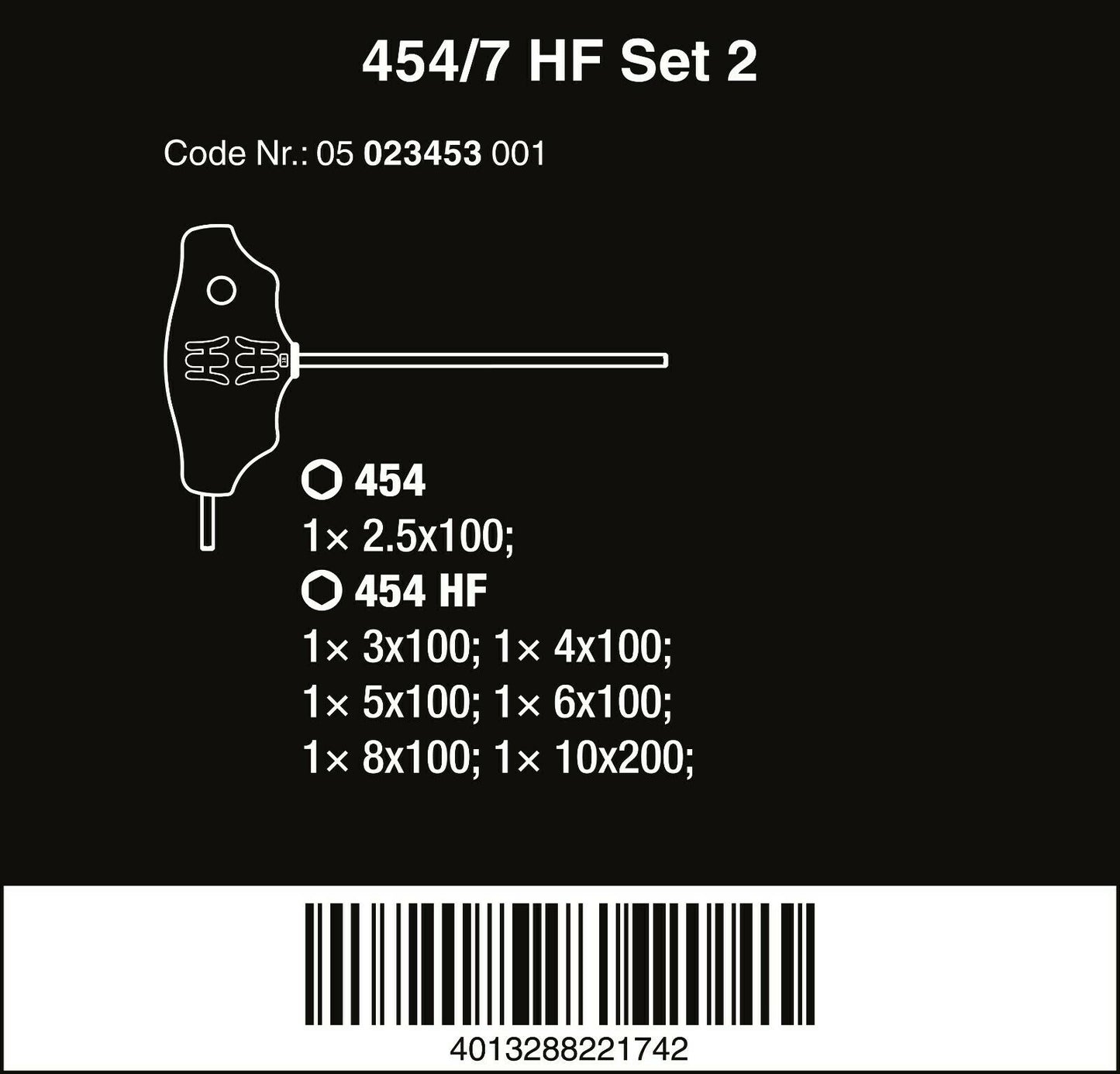 wera 454/7 hf set 2 hex-plus t-handle screwdriver set 7 piece metric 05023453001