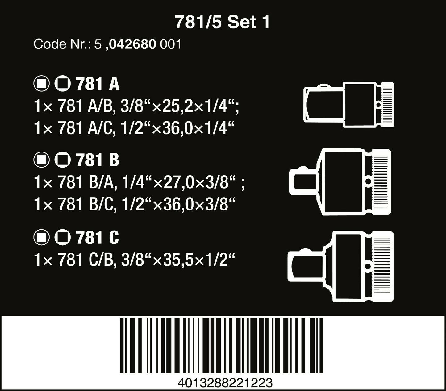 wera 781/5 set 1 socket wrench adapter set 05042680001