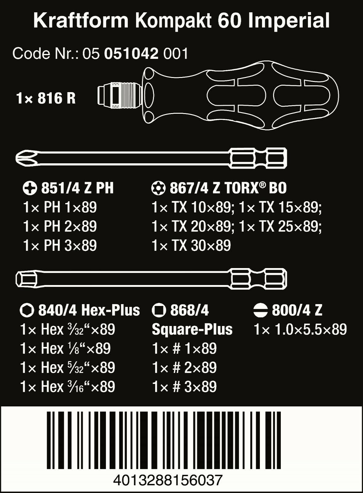 wera kraftform kompakt 60 screwdriver pouch set sae 05051042001