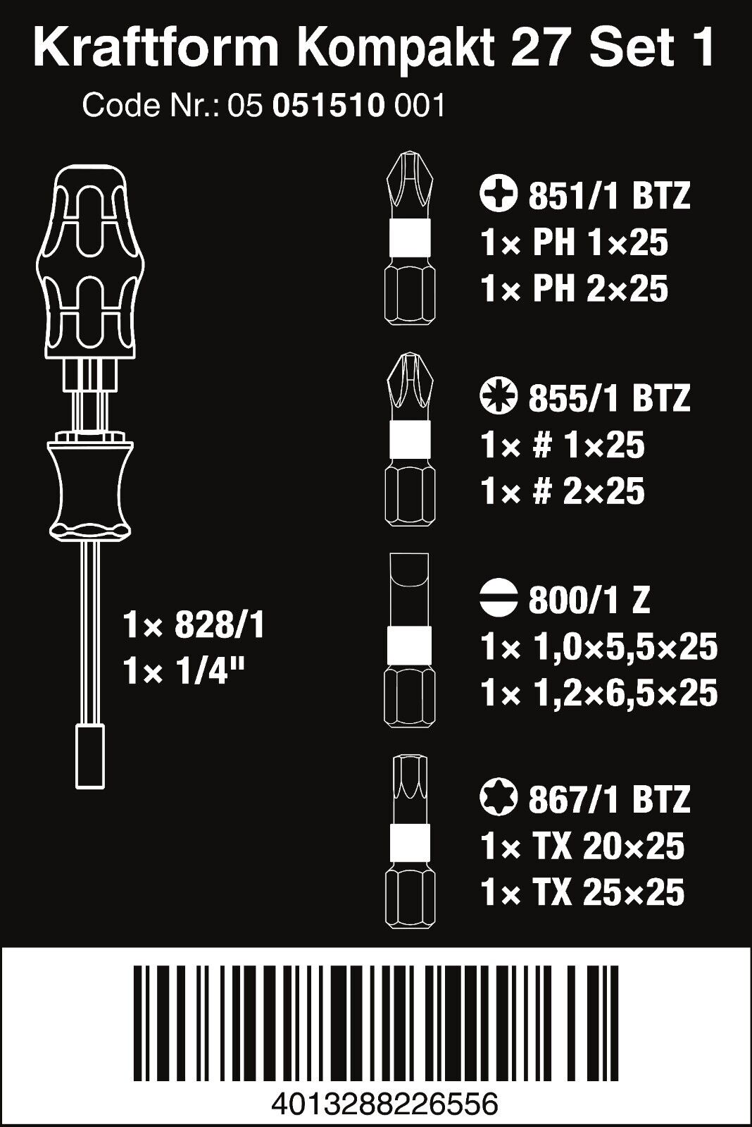 Wera Kraftform Kompakt 27 Set 1 Screwdriver Set 7 Pieces Metric 05051510001