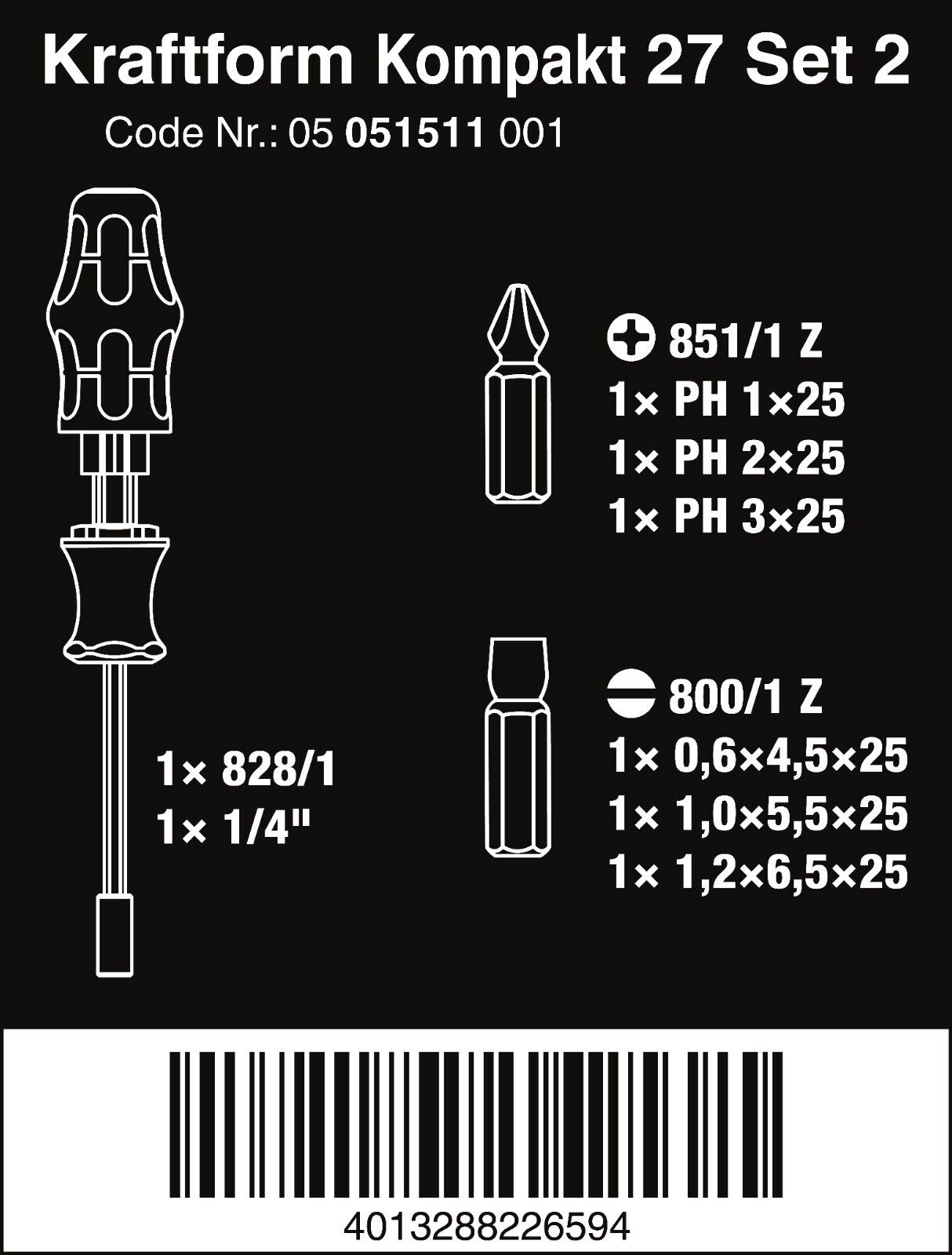 Wera Kraftform Kompakt 27 Set 2 Screwdriver Set 7 Pieces Metric 05051511001
