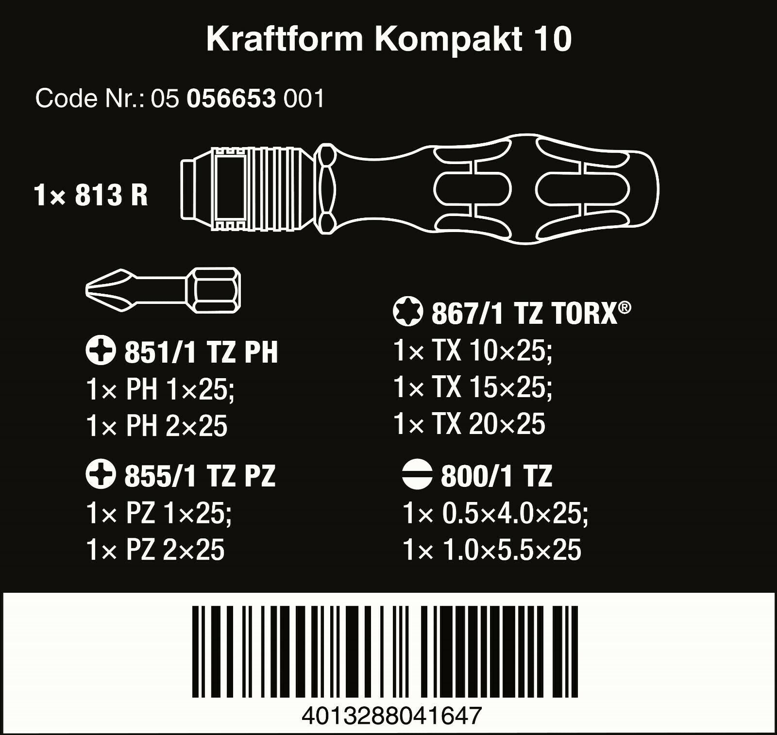 wera kraftform kompakt 10 screwdriver set 05056653001