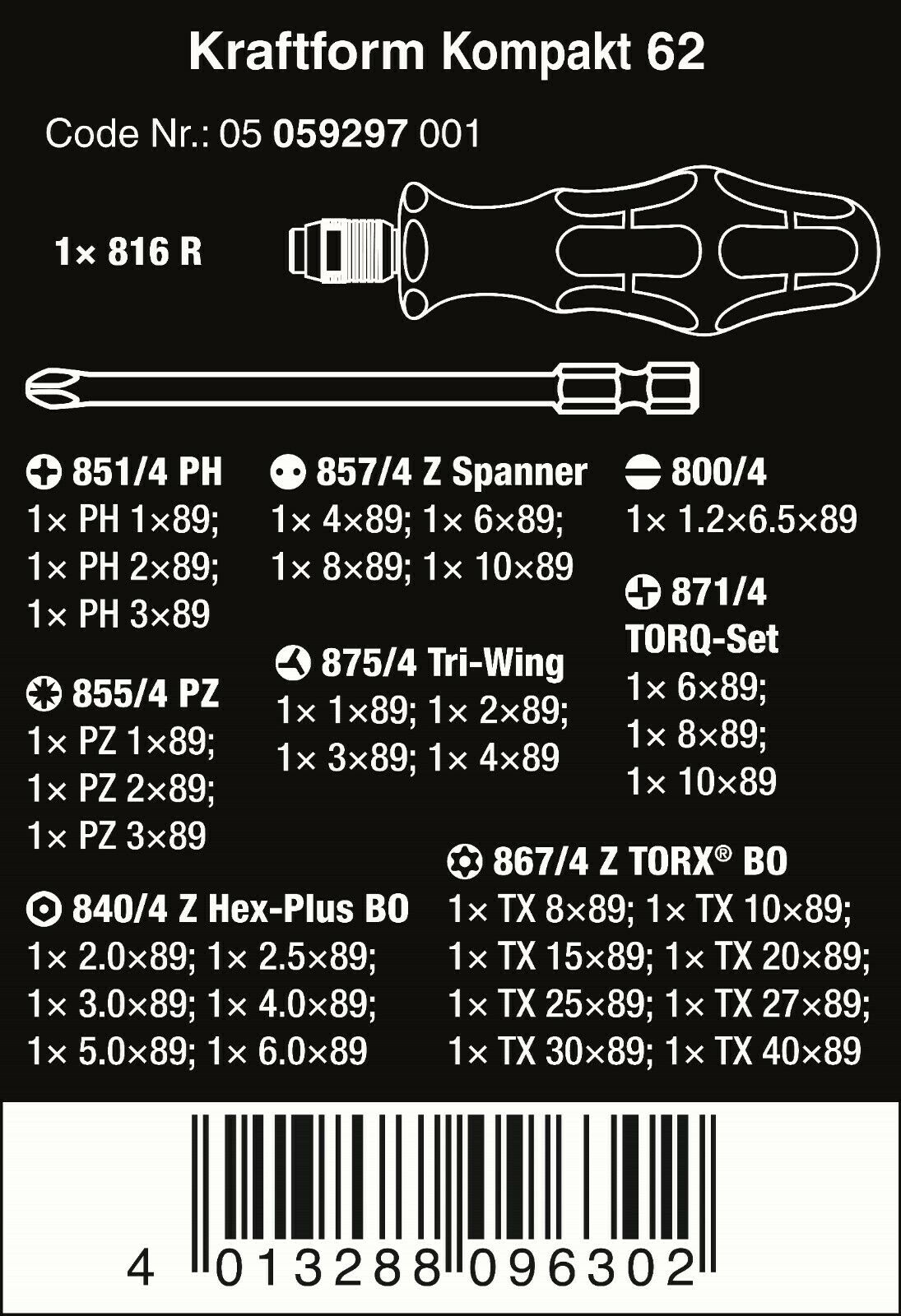 wera kraftform kompakt 62 screwdriver set 05059297001