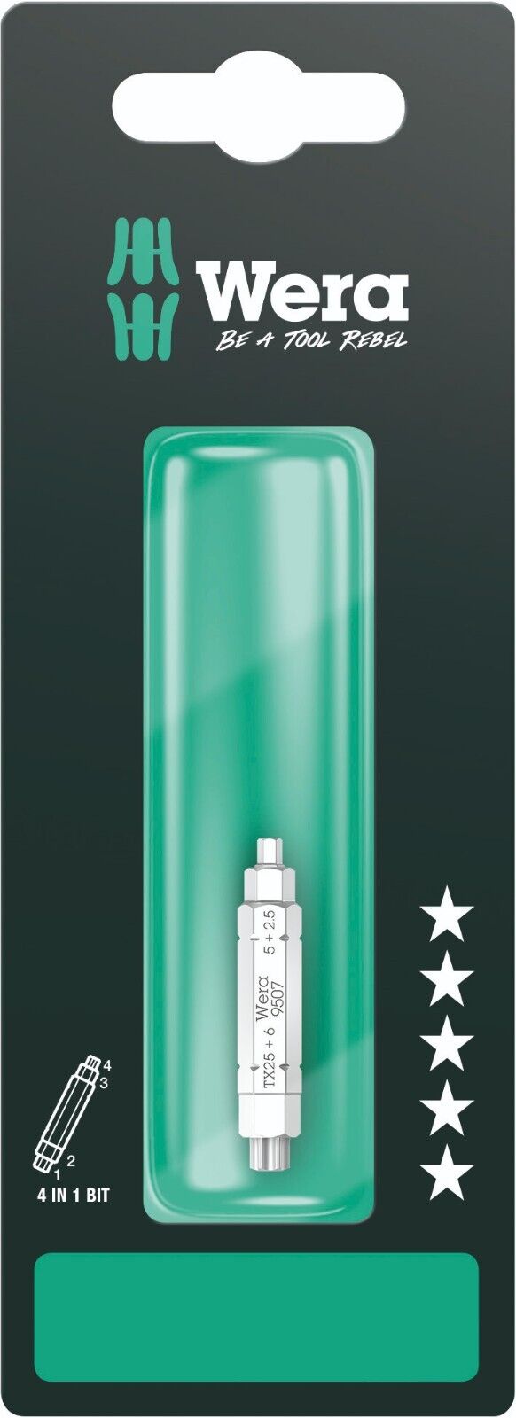 Wera 9507 4 in 1 Bit 2 SB Hex Screwdriver Bit 2.5, 5, 6 mm & TX 25 05073202001