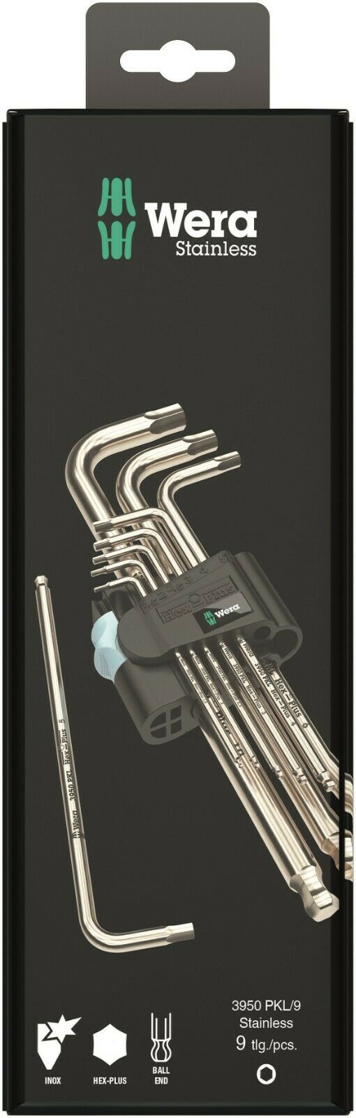 wera 3950/9 hex-plus 1 sb stainless steel l-key set metric 9 pieces 05073544001