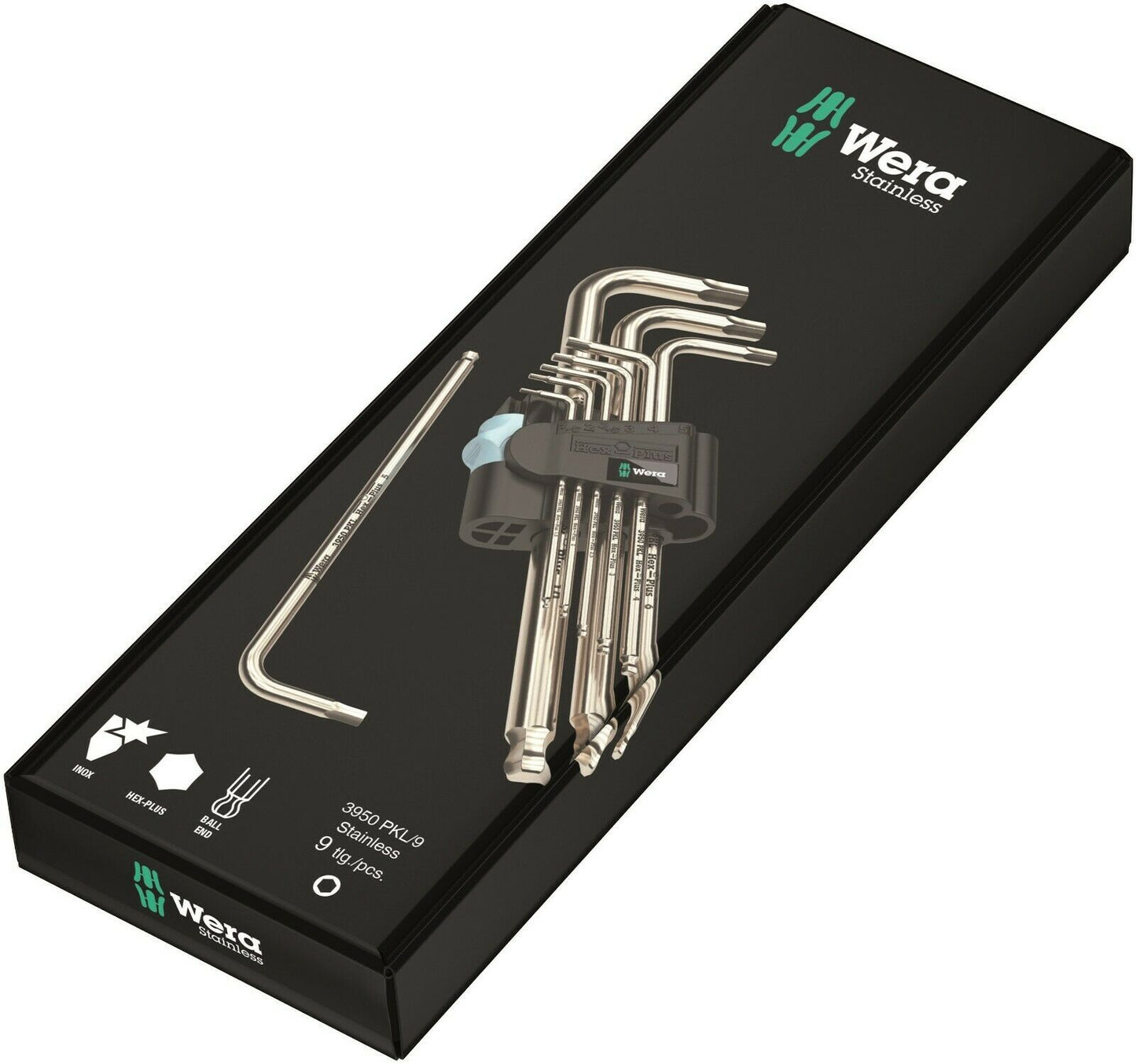 wera 3950/9 hex-plus 1 sb stainless steel l-key set metric 9 pieces 05073544001