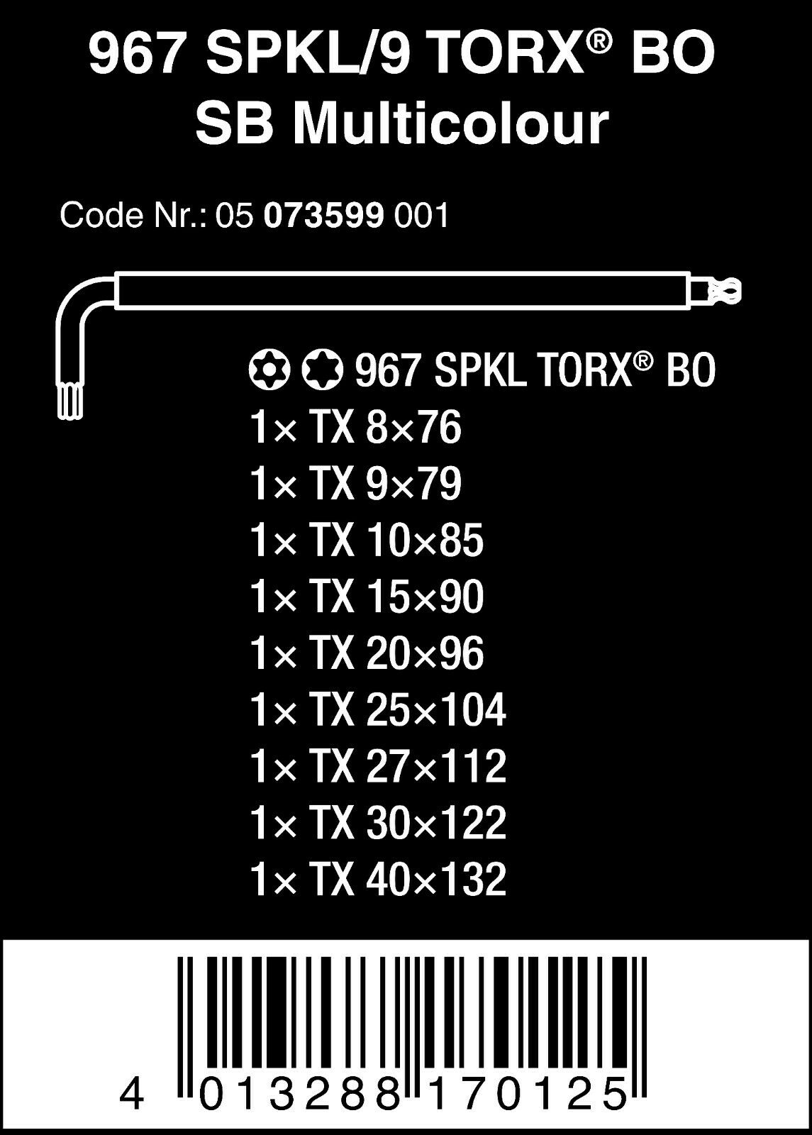 wera 967/9 tx bo 1 sb security torx® l-key set 9 pieces 05073599001
