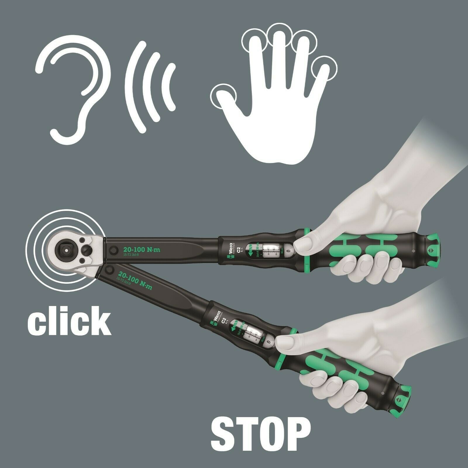 wera click-torque c 3 r/l torque wrench 40 - 100 nm 1/2" drive 05075626001