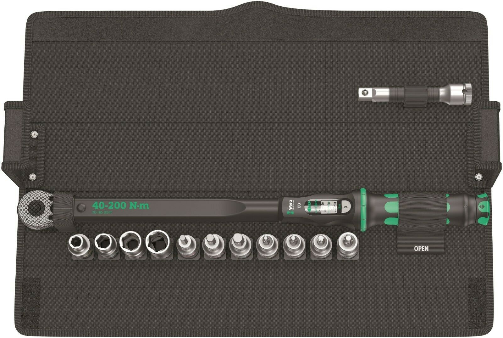 wera c3 click-torque wrench set 40 - 200 nm 1/2" drive 13 pieces 05075680001
