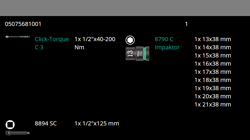 wera c3 click-torque wrench set 2 for cement screws 1/2" drive 05075681001