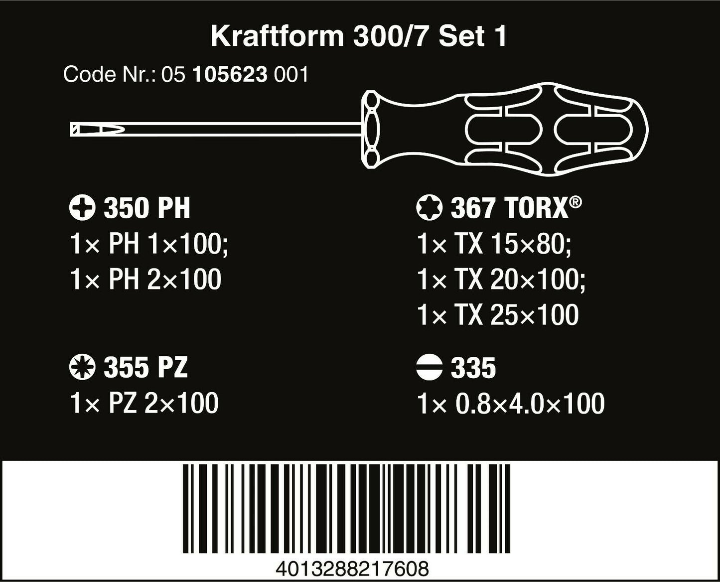 wera 300/7 set 1 kraftform plus screwdriver set 7 piece 05105623001