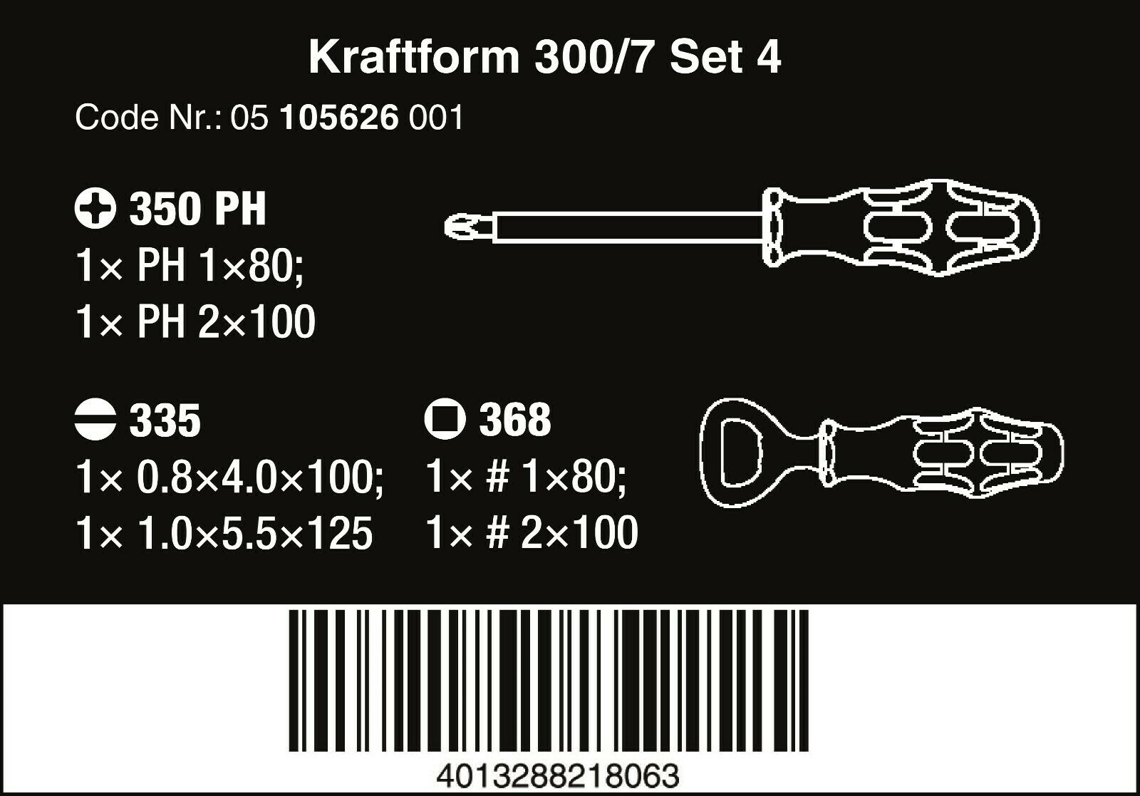 wera 300/7 set 4 kraftform plus screwdriver set 7 piece 05105626001