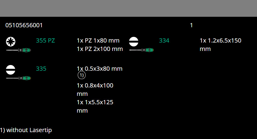wera 334/355/6 kraftform plus lasertip screwdriver set 6 piece 05105656001
