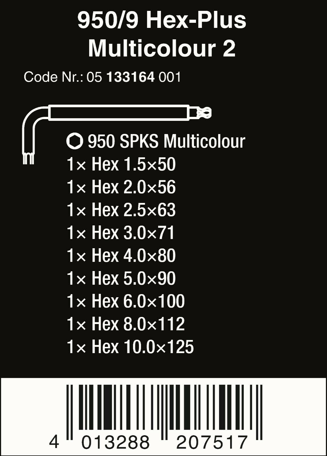 wera 950/9 hex-plus multicolor 2 l-key set metric 05133164001