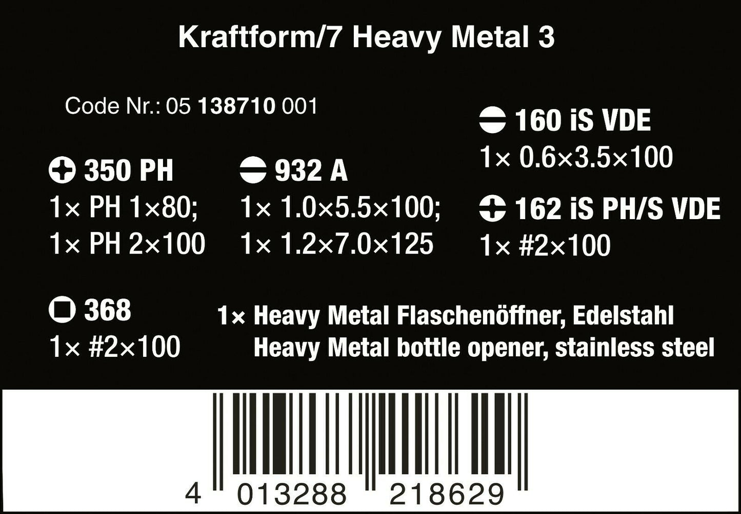 wera kraftform/7 heavy metal 3 screwdriver set 7 piece 05138710001