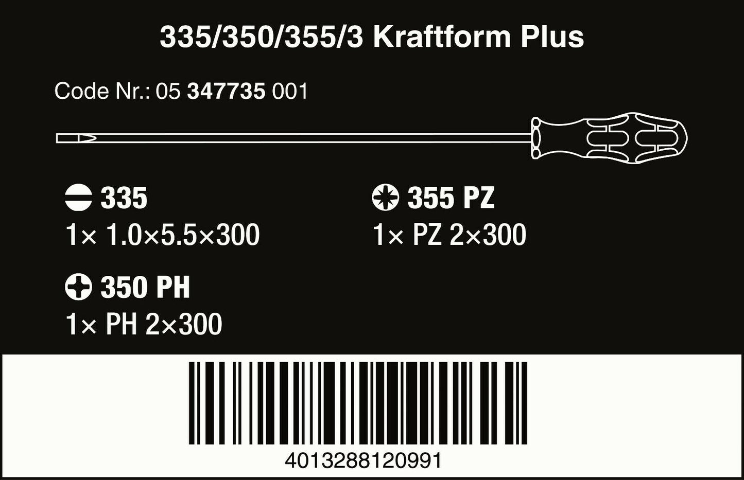 wera 335/350/355/3 kraftform plus screwdriver set 300 mm long 05347735002