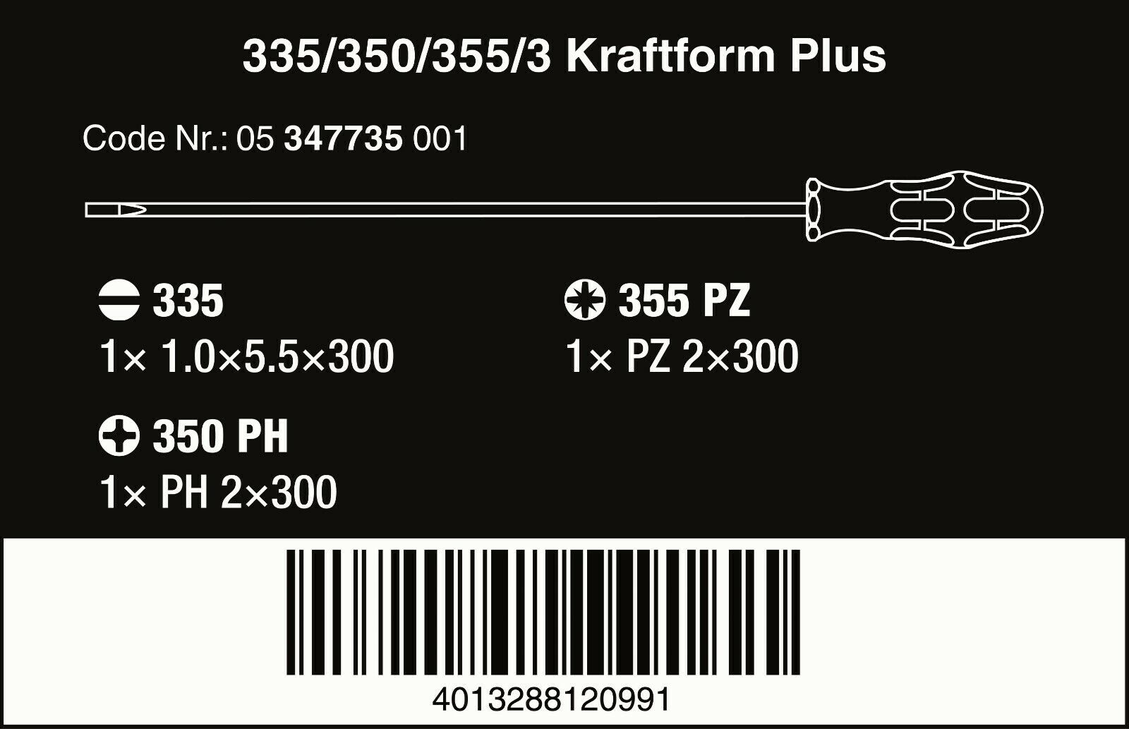 wera 335/350/355/3 kraftform plus screwdriver set 300 mm long 05347735002