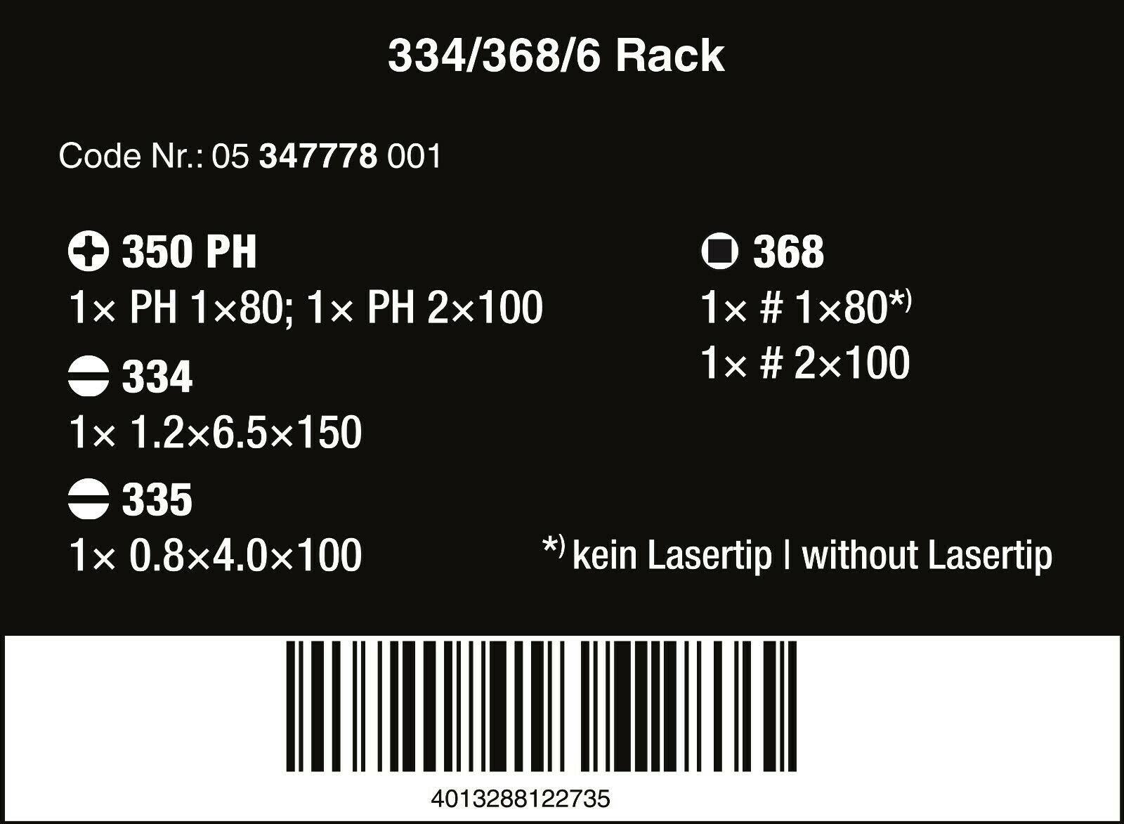 wera 334/368/6 screwdriver set with rack 05347778001