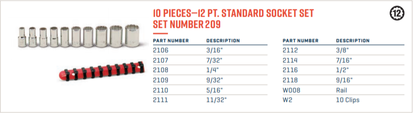 wright tool 6 point socket set 10 piece 1/4" drive sae 209