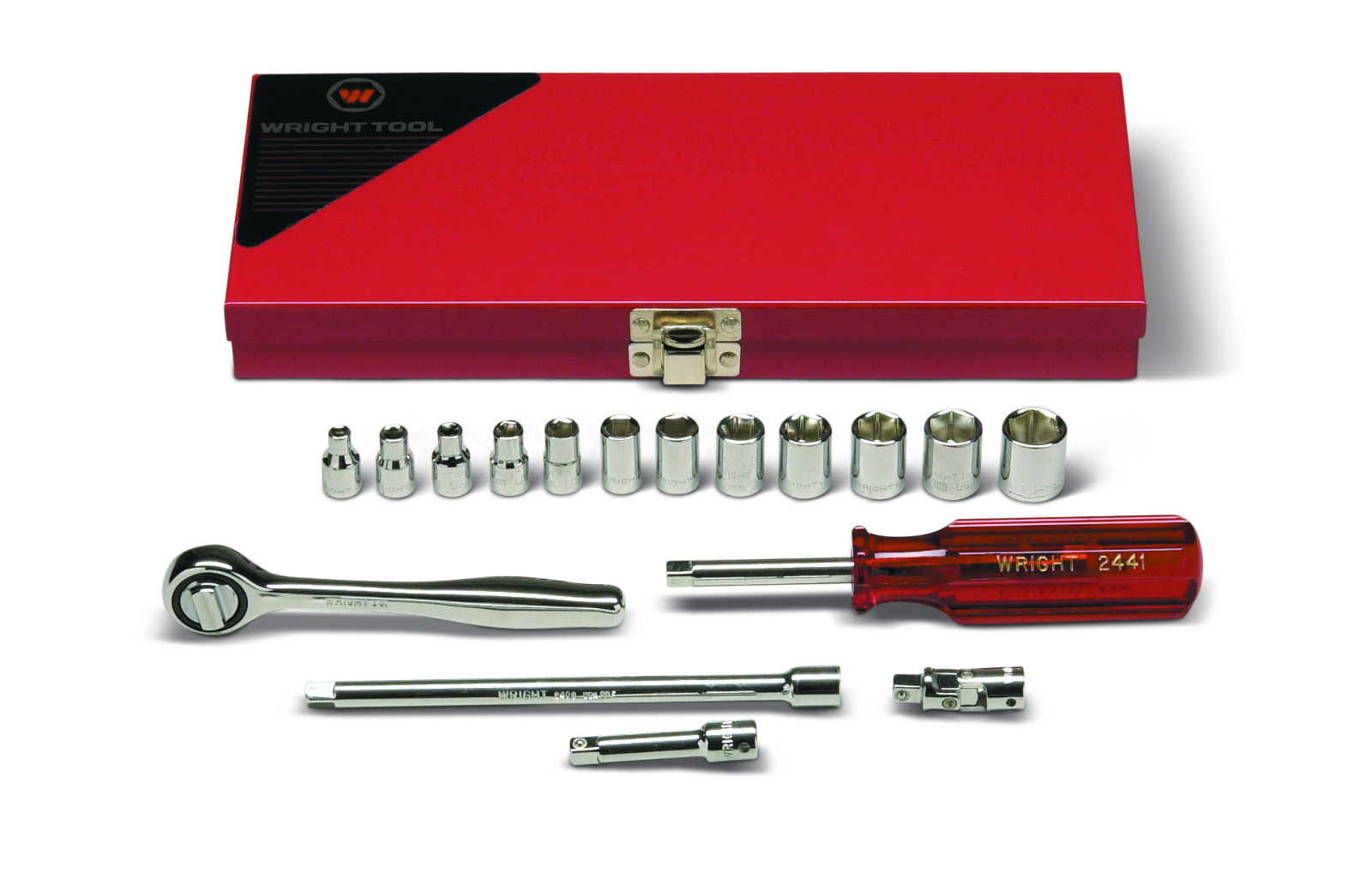 wright tool metal box 6 point socket set 17 piece 1/4" drive metric 221