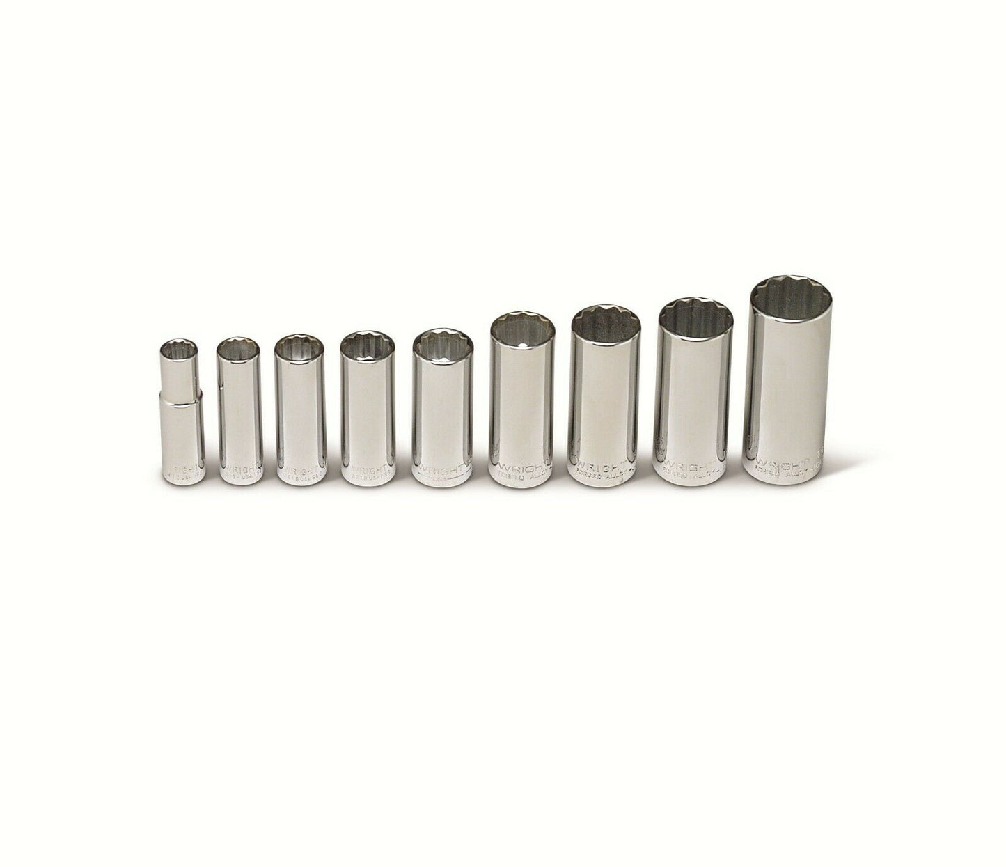 wright tool 12 point deep socket set 9 piece 3/8" drive sae 300