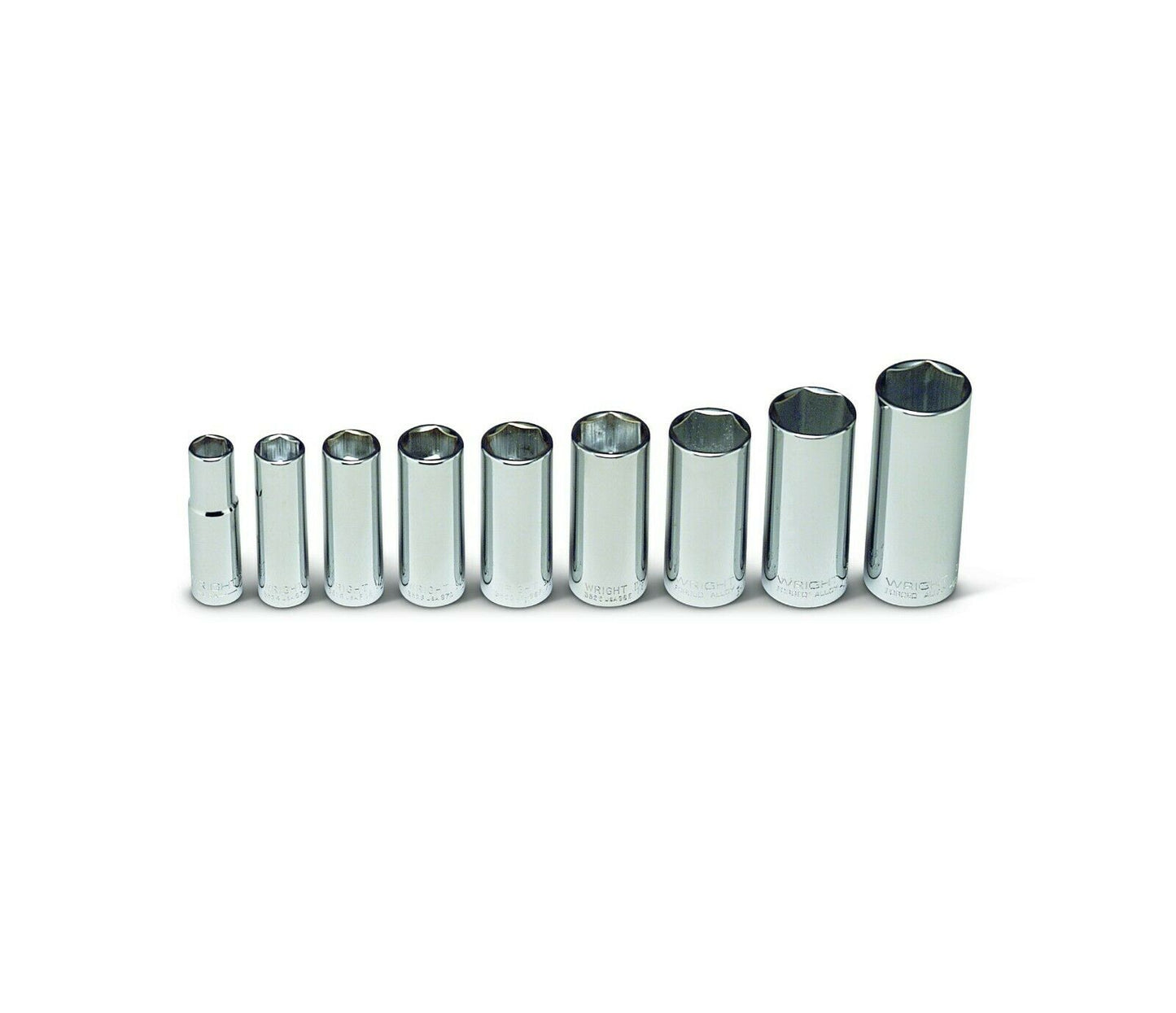 wright tool 6 point deep socket set 9 piece 3/8" drive sae 304