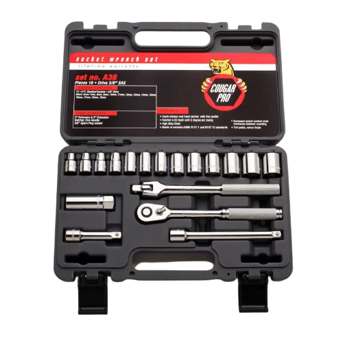 Cougar Pro Socket Wrench Box Set 18 Pieces 3/8" Drive Metric A36