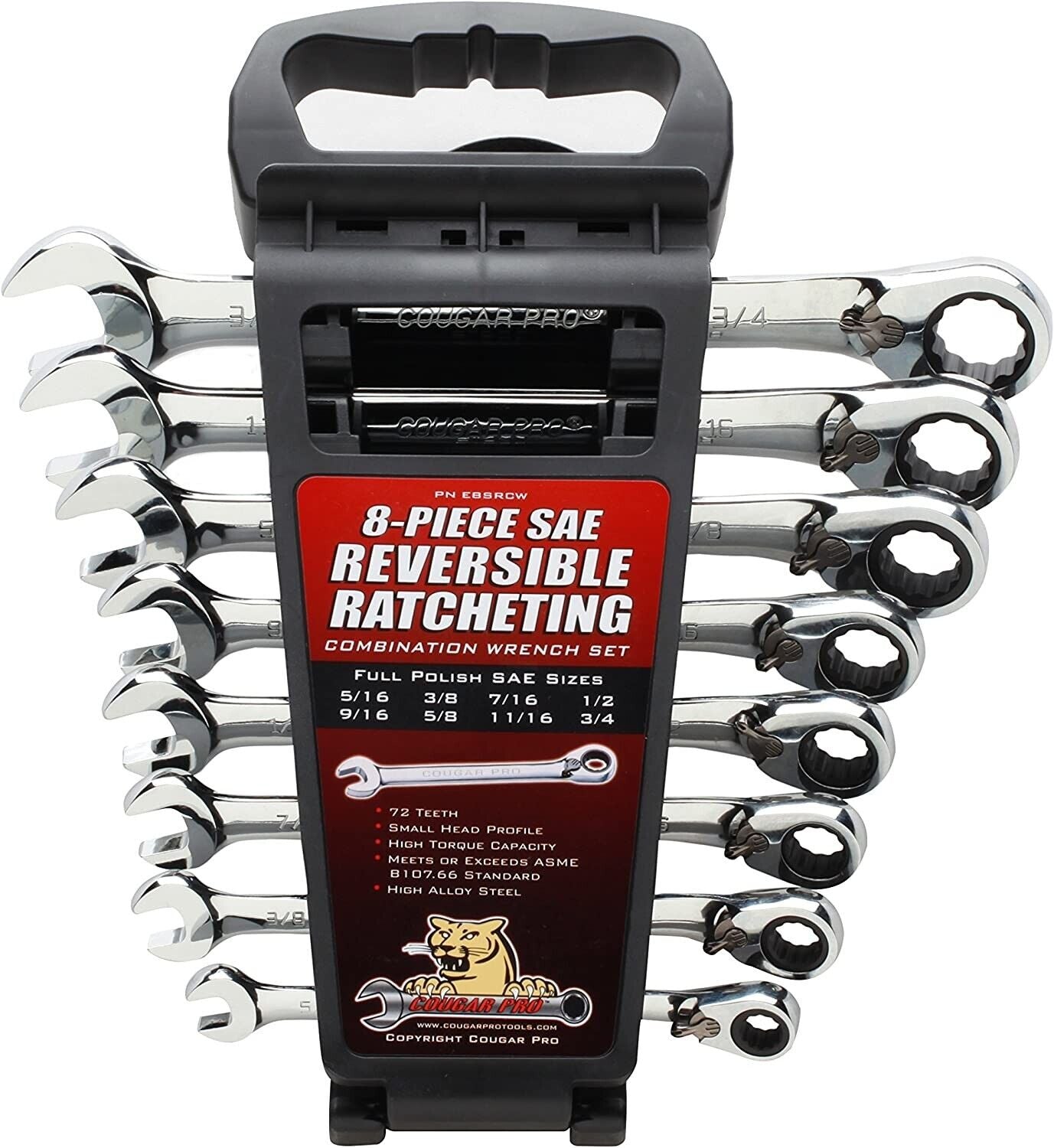 Cougar Pro Reversible Ratcheting Combination Wrench Set 8 Pieces SAE E8SRCW
