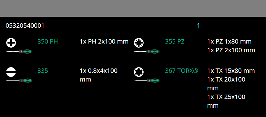 Wera 335/350/367/7 Kraftform Plus Lasertip Screwdriver Set 7 Piece 05320540001 - Mr. Tools
