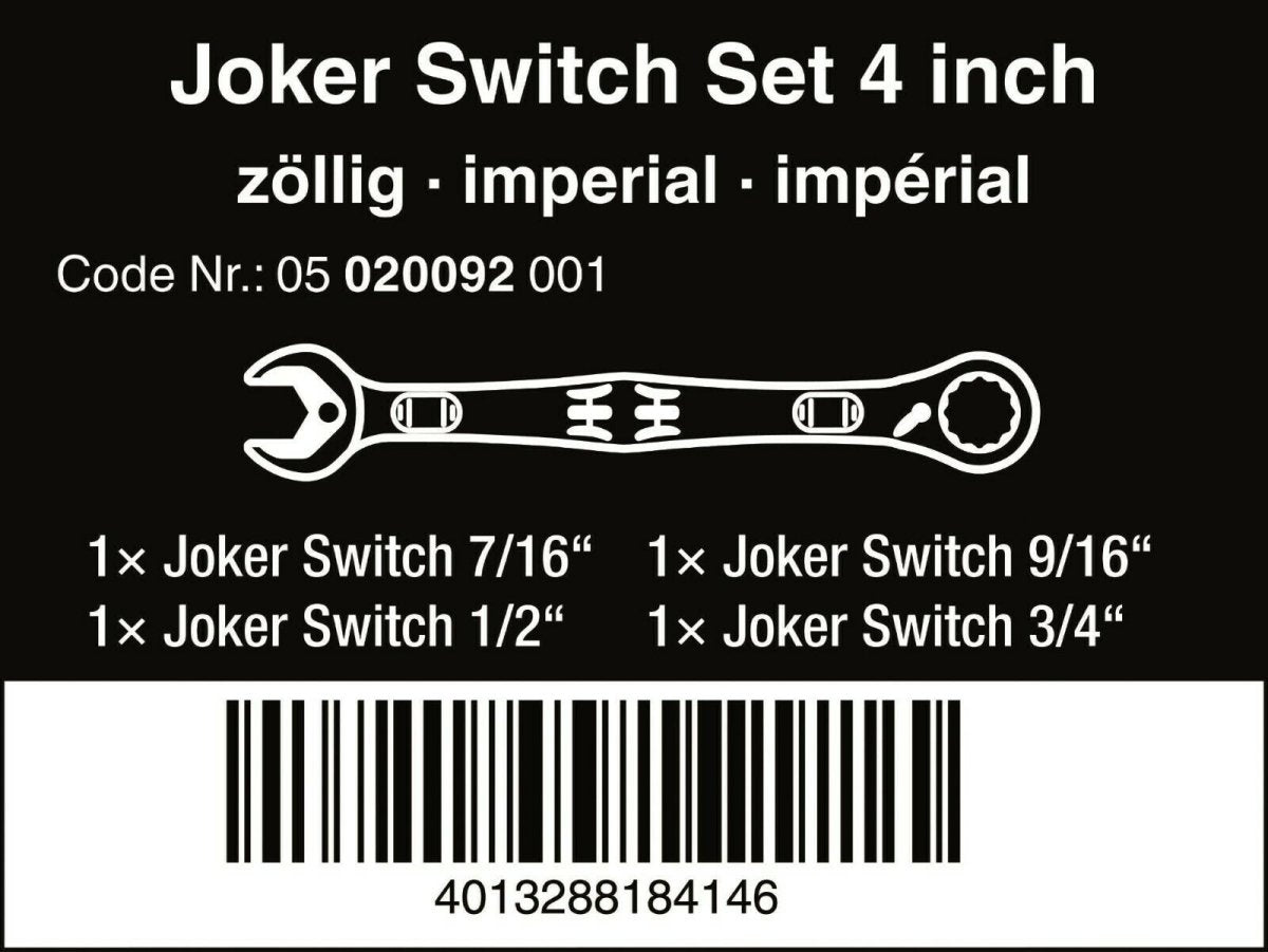 Wera 6001 Joker Switch Ratcheting Combination Wrench Set SAE 4 Piece 05020092001 - Mr. Tools