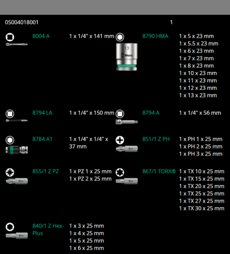 Wera 8100 SA 8 Zyklop Metal Switch Socket Set 1/4" Drive Metric 05004018001 - Mr. Tools