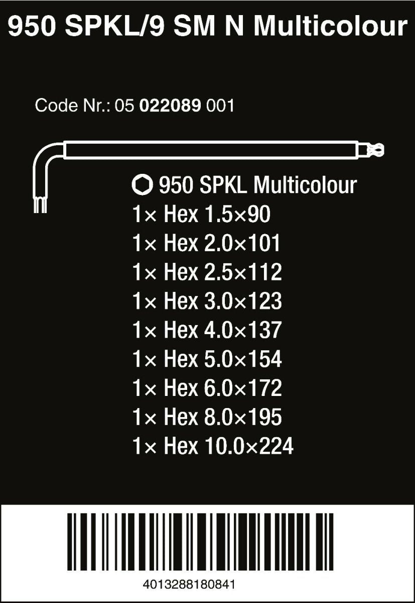 Wera 950 SPKL/9 SM N Multicolour L - Key Set Metric 05022089001 - Mr. Tools