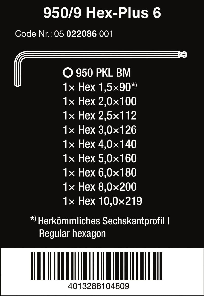 Wera 950/9 Hex - Plus 6 L - Key Set Metric 9 Piece 05022086001 - Mr. Tools