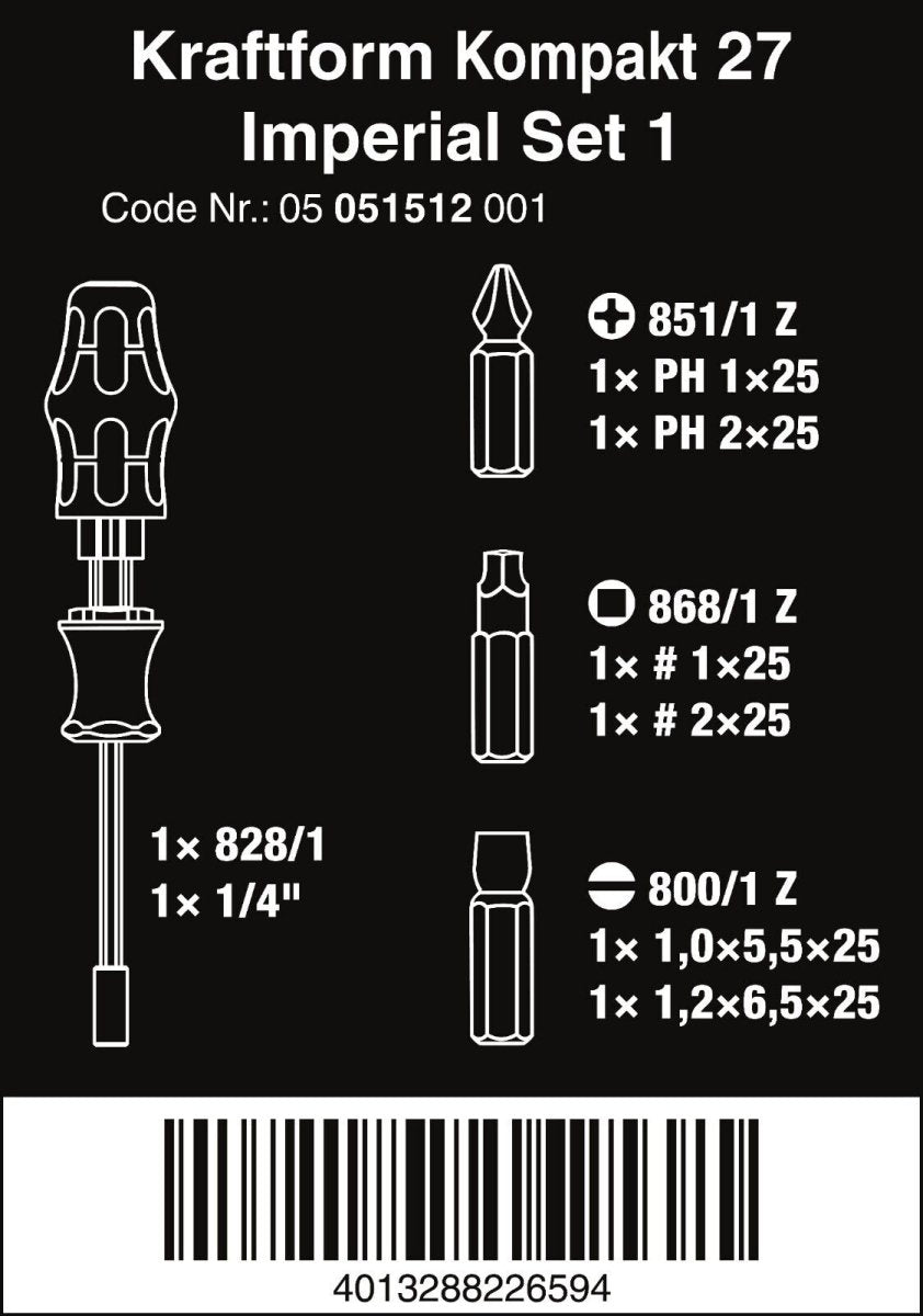 Wera Kraftform Kompakt 27 Set 1 Screwdriver Set 7 Pieces SAE 05051512001 - Mr. Tools