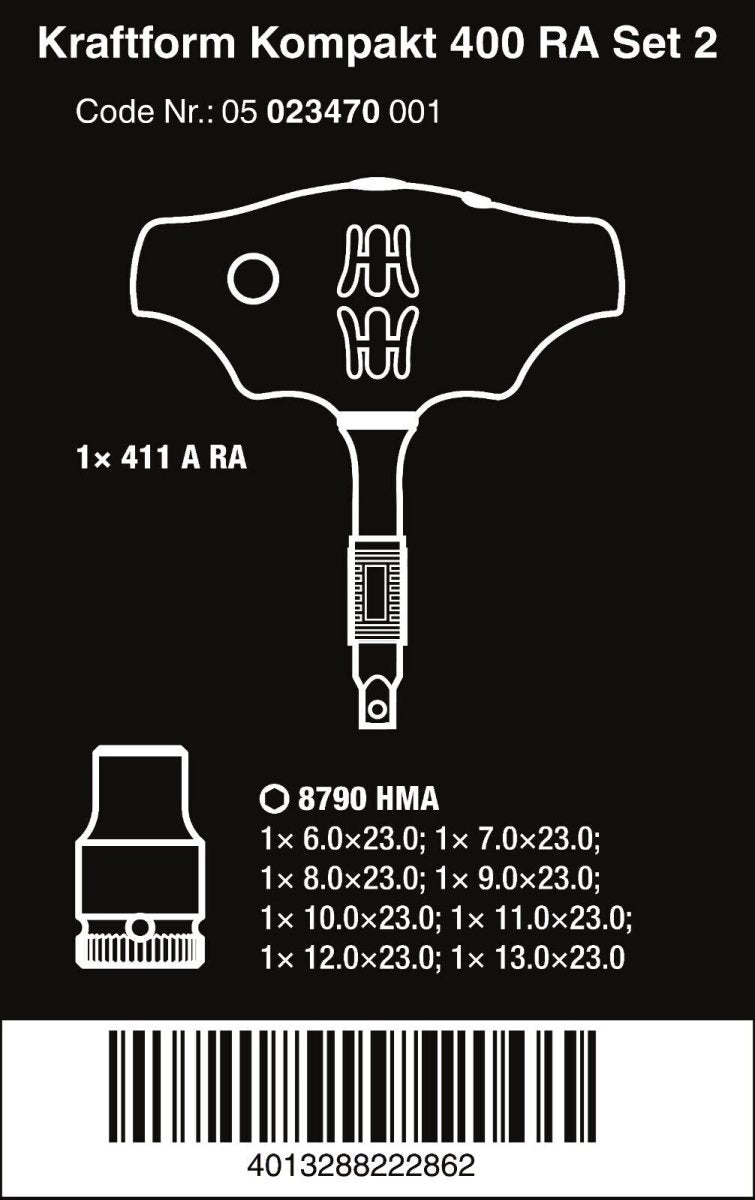 Wera Kraftform Kompakt 400 RA Set 2 Ratcheting T - Handle Set Metric 05023470001 - Mr. Tools