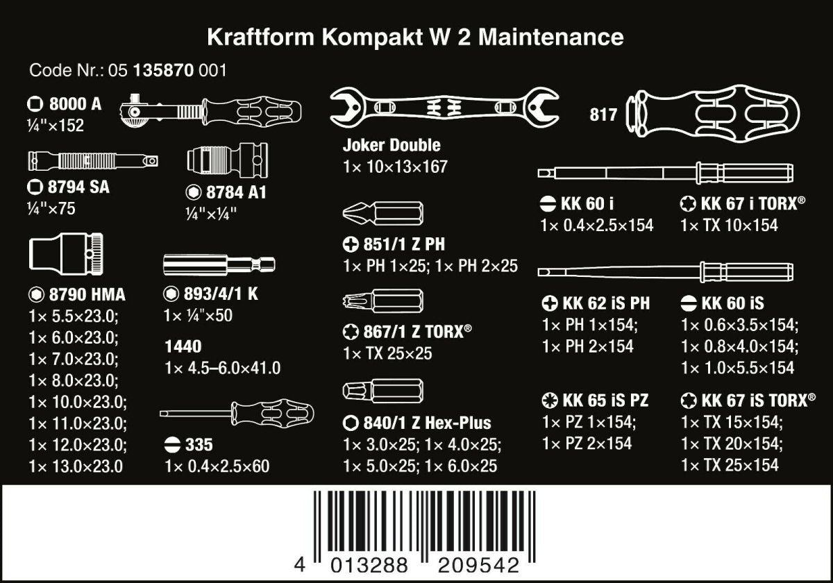 Wera Kraftform Kompakt Maintenance W1 USA Set Metric 35 Pieces 05135870001 - Mr. Tools