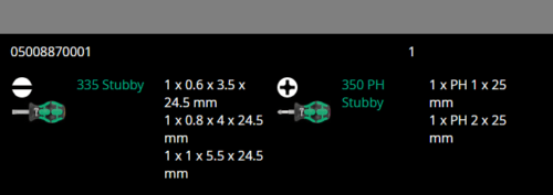 Wera Stubby Set 1 Screwdriver Set 5 Piece 05008870001 - Mr. Tools