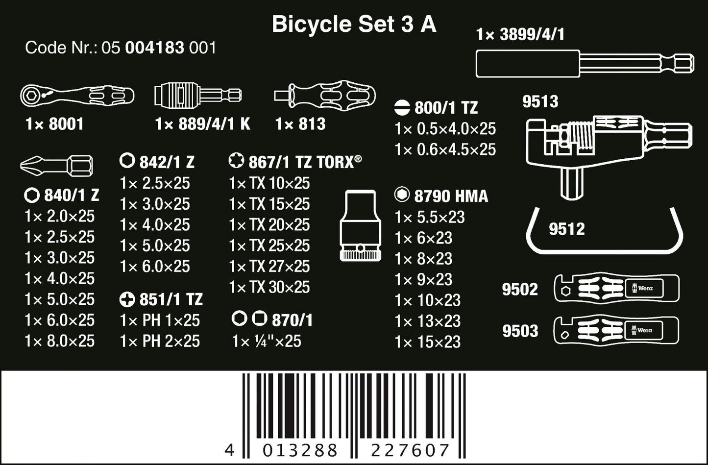 Wera Bicycle Set 3 A Zyklop Mini Ratchet Bit Set 1/4" Drive Metric 05004183001