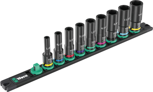 Wera 9661 Magnetic Rail B Impaktor Deep Imperial 1 Socket Set 3/8" 05005591001