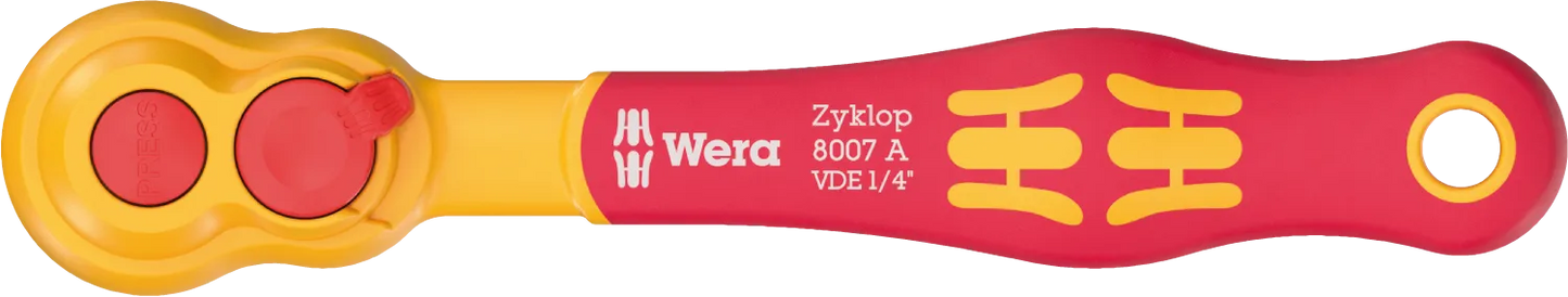 Wera 8007 A Zyklop VDE 1/4" drive insulated ratchet (05005600001) individually tested for safe work up to 1,000V.