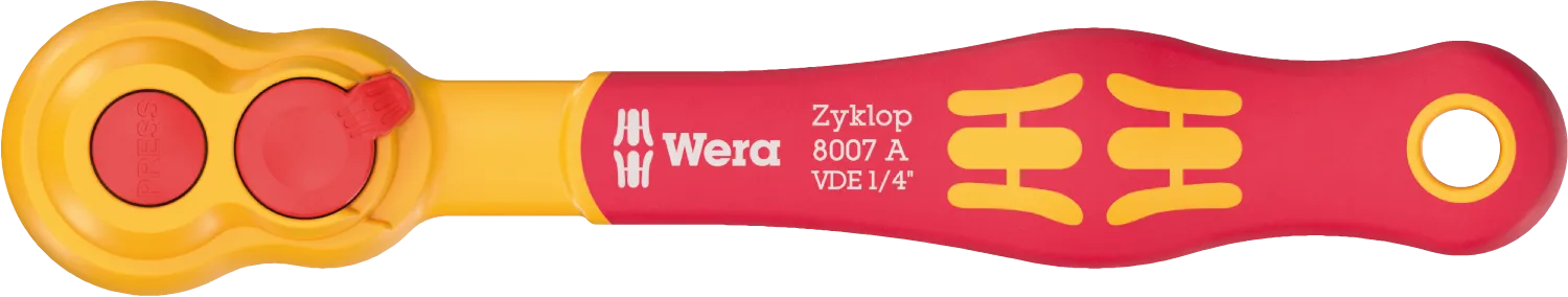 Wera 8007 A Zyklop VDE 1/4" drive insulated ratchet (05005600001) individually tested for safe work up to 1,000V.
