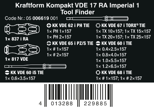 Wera Kraftform Kompakt VDE 17 RA 1 Ratcheting Screwdriver Set SAE 05006619001