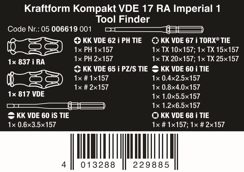 Wera Kraftform Kompakt VDE 17 RA 1 Ratcheting Screwdriver Set SAE 05006619001